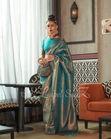 Sky Blue Two tone kanjivaram Silk Saree