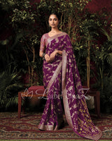 Purple Pure Woven Pure Organza banarasi Saree