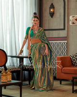 Rama Green Two tone kanjivaram Silk Saree