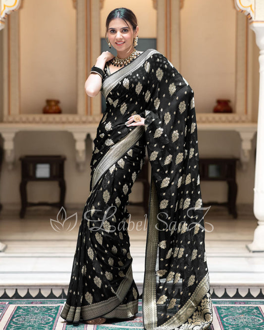 Black Handwoven Georgette Banarasi Saree