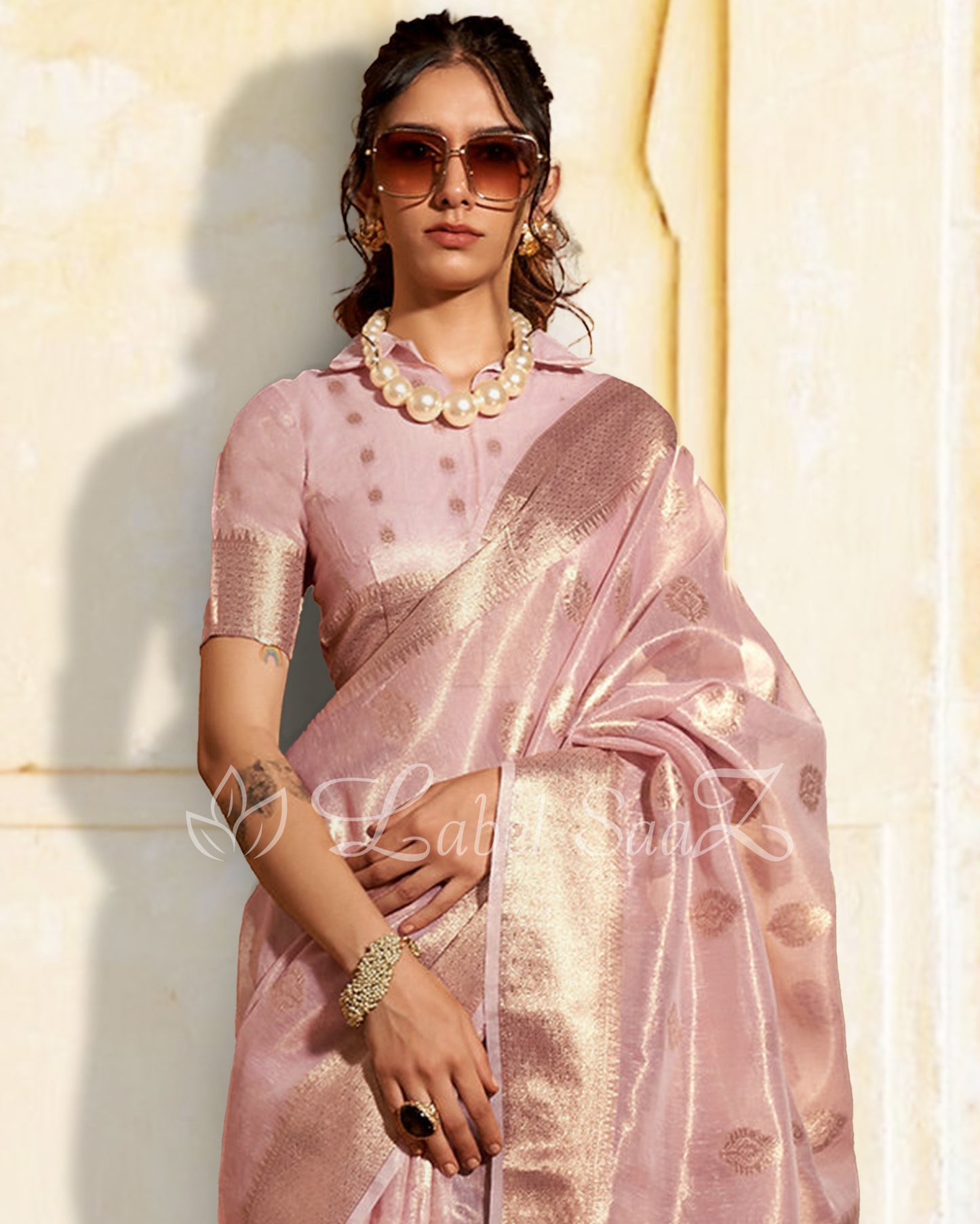 Cloud Grey Linen Tissue Kora Silk Saree With Paithani Pallu