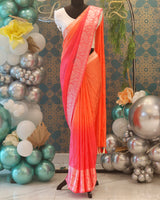 Red Orange Ombre Katan Georgette Banarasi Saree